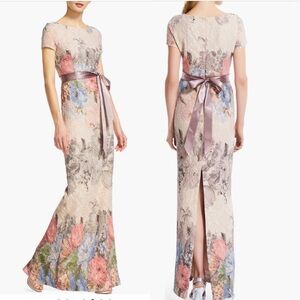 NWT Adrianna Papell Floral Matelassé Column Gown 12